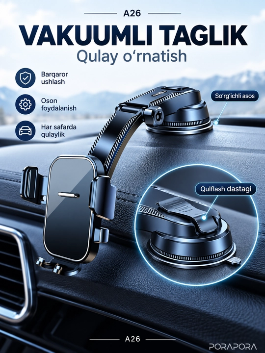 Universal avtomobil ushlagichi, telefon ushlagichi, 360 daraja aylanish
