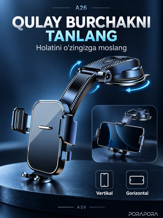 Universal avtomobil ushlagichi, telefon ushlagichi, 360 daraja aylanish
