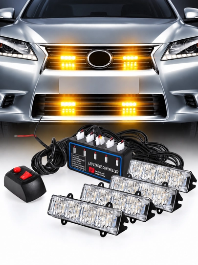 Автомобильные LED стробоскопы 12 В, комплект сигнальных ламп с контроллером