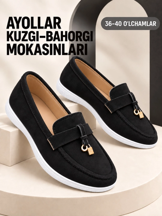 Ayollar uchun zamsh mokasina tufli, qulay klassik poyabzal, 36-41 - 