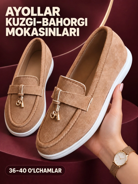 Ayollar uchun zamsh mokasina tufli, qulay klassik poyabzal, 36-41 - 