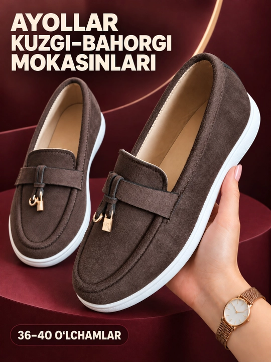 Ayollar uchun zamsh mokasina tufli, qulay klassik poyabzal, 36-41 - 