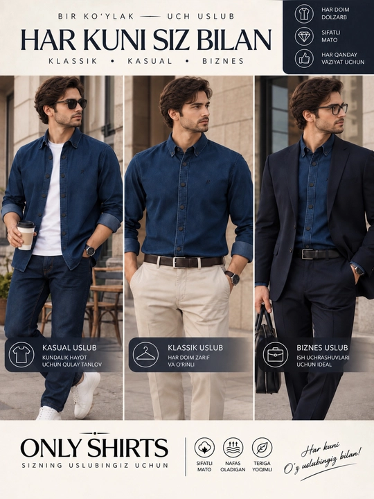 ONLY SHIRTS erkaklar uchun kuzgi ko‘ylak, uzun yengli
