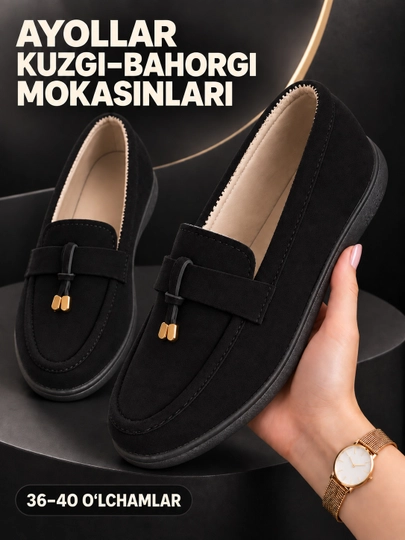 Ayollar uchun zamsh mokasina tufli, qulay klassik poyabzal, 36-41 - 