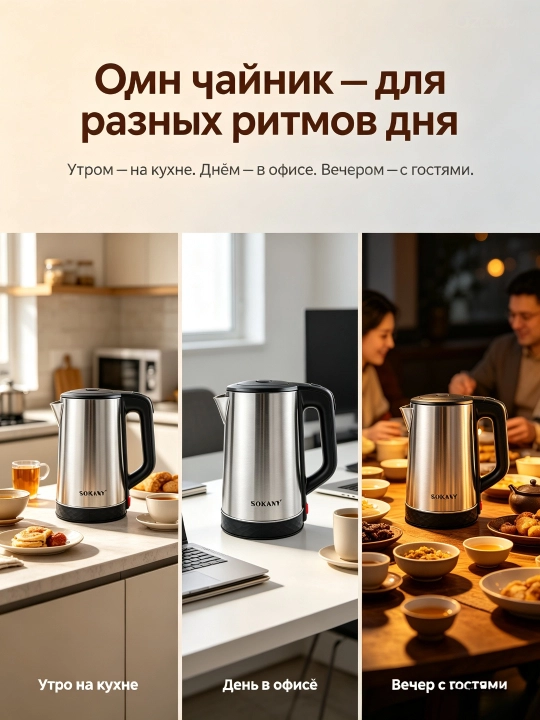Elektr choynak SOKANY SK-09022, 2,3 l, 1500 Vt, zanglamaydigan po'latdan