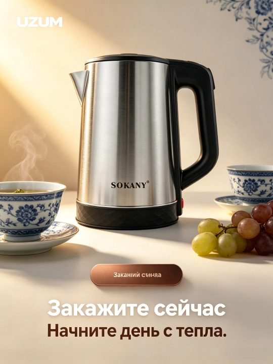 Elektr choynak SOKANY SK-09022, 2,3 l, 1500 Vt, zanglamaydigan po'latdan