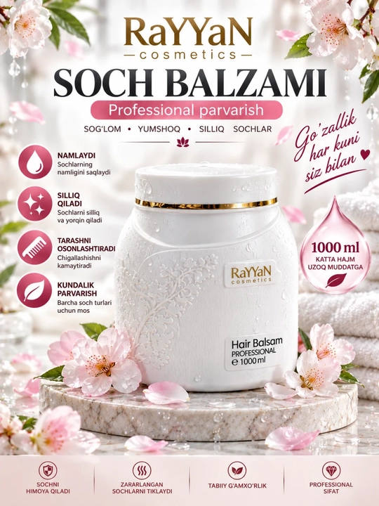 Soch balzami, konditsioner, soch parvarishi, quruq sochlar, yumshatuvchi, silliqlovchi - 