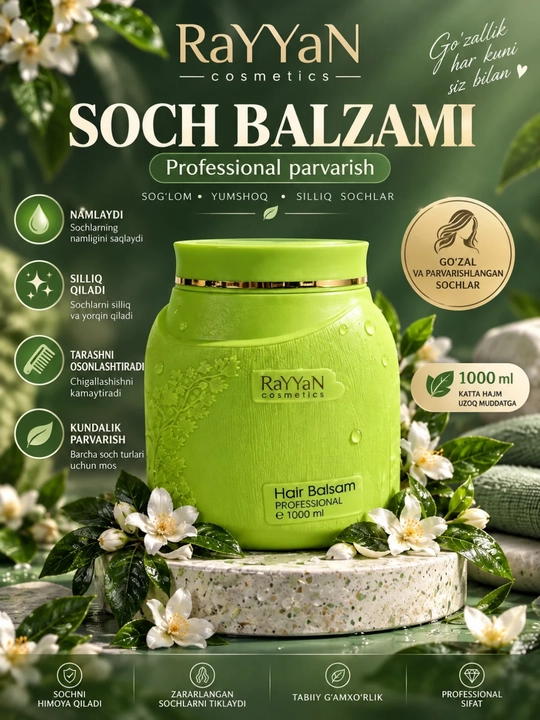 Soch balzami, konditsioner, soch parvarishi, quruq sochlar, yumshatuvchi, silliqlovchi - 