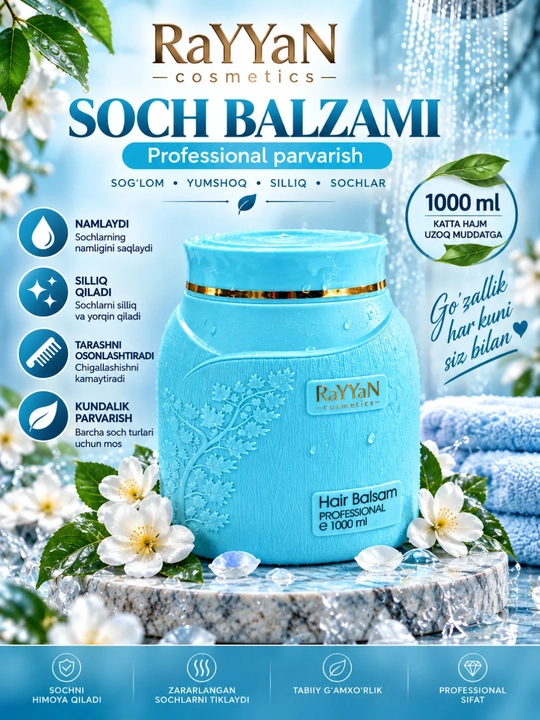 Soch balzami, konditsioner, soch parvarishi, quruq sochlar, yumshatuvchi, silliqlovchi - 
