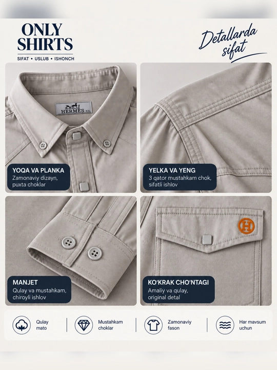 ONLY SHIRTS Kuzgi erkaklar ko‘ylagi, uzun yengli ko‘ylak