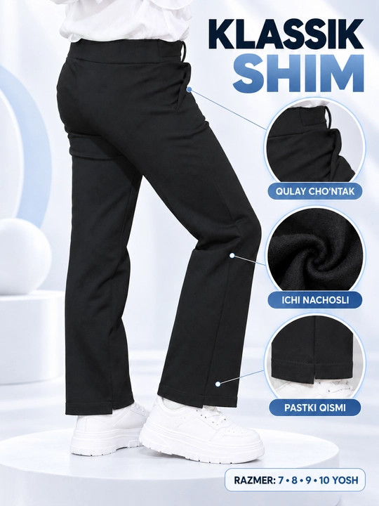 Maktab uchun klassik shim, qora, qizlar uchun qishki - 