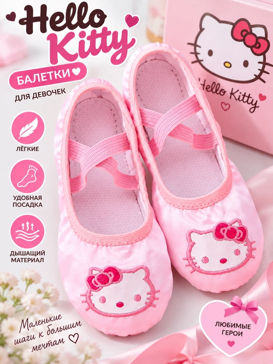 Gimnastika va raqs uchun baletkalar, bolalar uchun Hello Kitty, sport uchun chexkalar