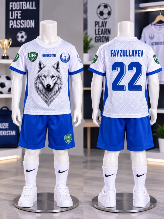 Bolalar futbol formasi — futbolka va shortik, O‘zbekiston uslubida - 