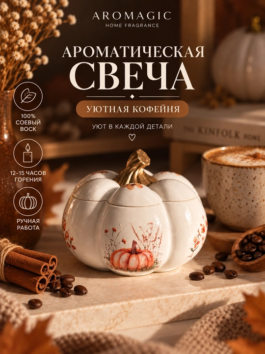 Ароматическая свеча «Уютная кофейня» — 60 мл, 100% соевый воск - 