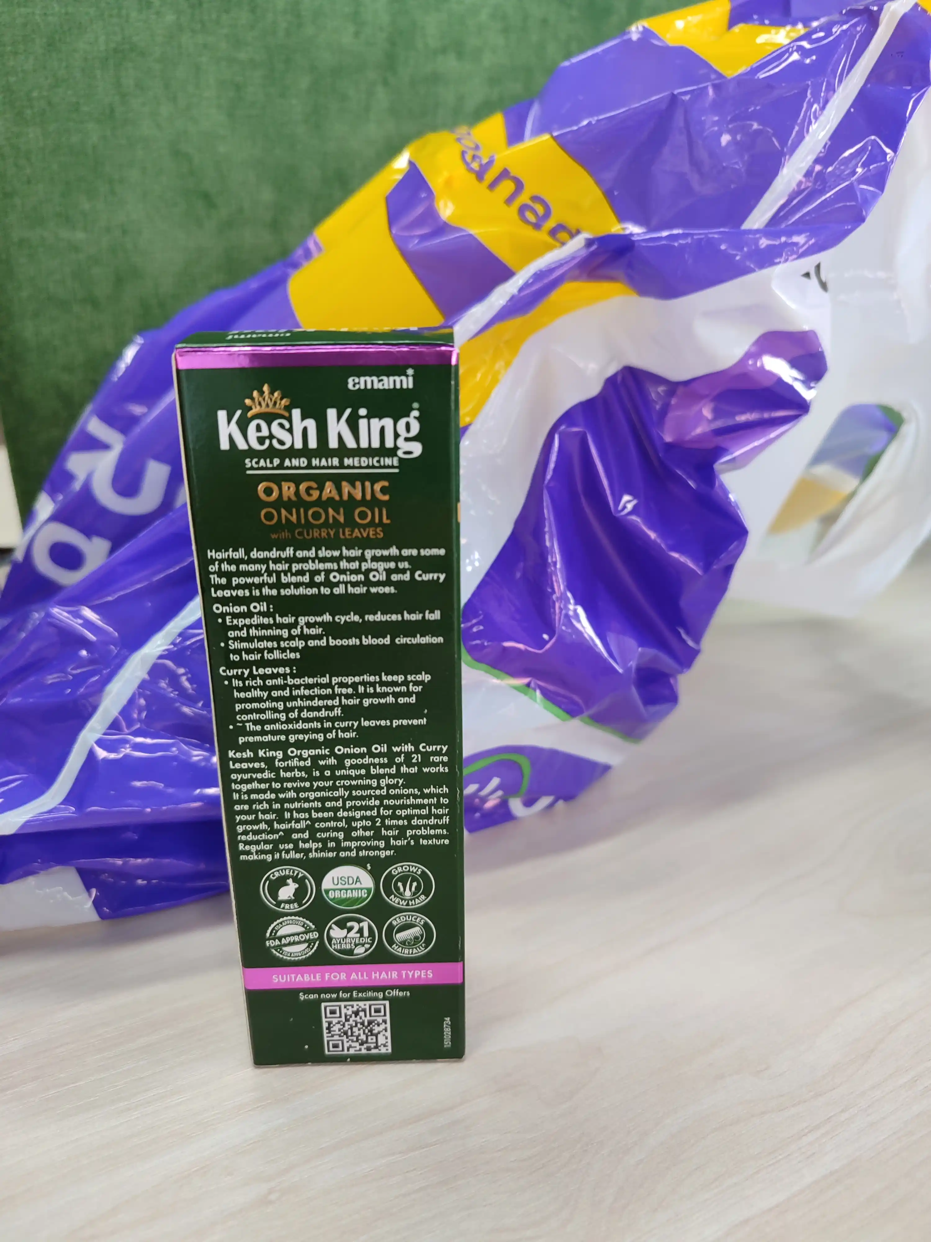 Piyoz va karri bargli organik soch yog'i Kesh King, 100 ml