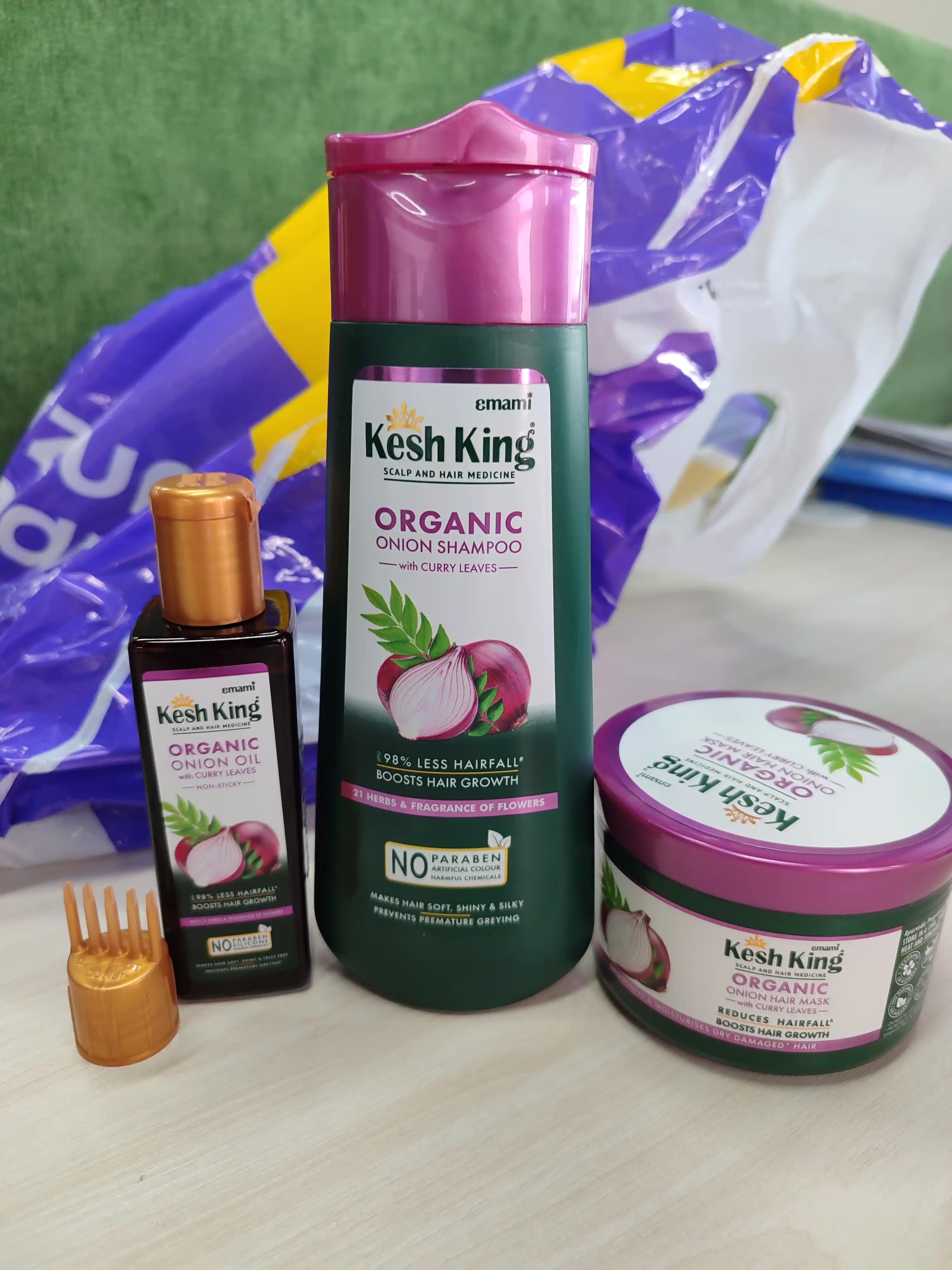 Piyoz va karri bargli organik soch yog'i Kesh King, 100 ml