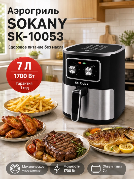 SOKANY SK-10053 Fritöz 7 l, 1700 Vt, mexanik boshqaruv, yog'siz, konveksiya - 