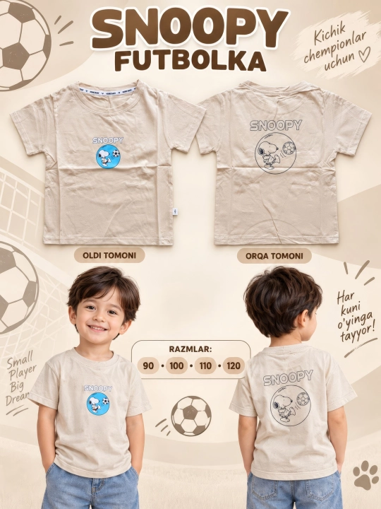 O'g'il bolalar uchun paxtali futbolka, kalta yengli bolalar futbolkasi, 1-6 yosh - 