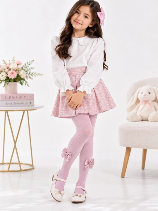 Колготки для девочек с бантиком, хлопковые 1-9лет - 