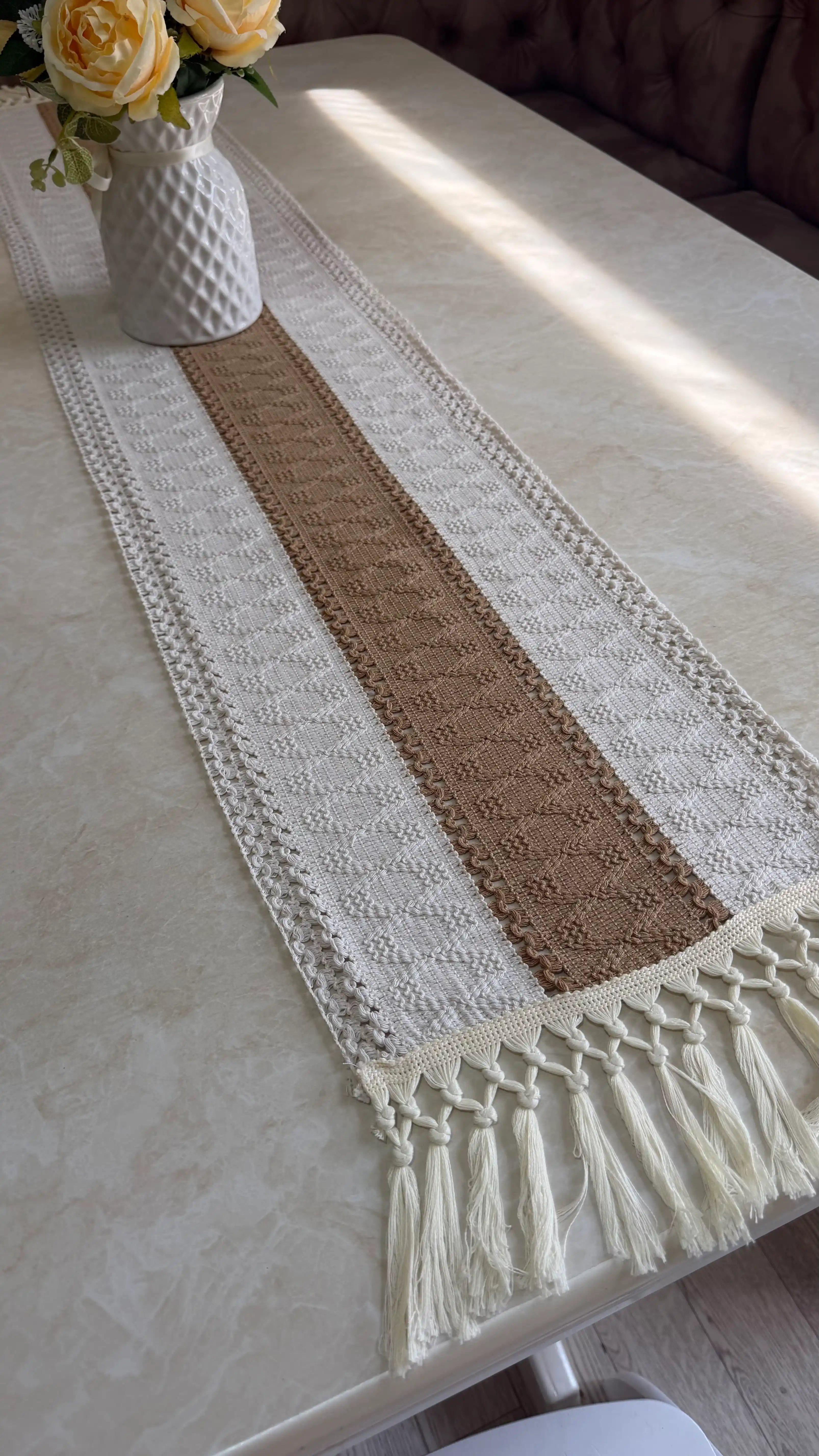 Stol dasturxoni, ranner, to'qima, paxta-ip aralash, tassel bezakli, 30x160sm