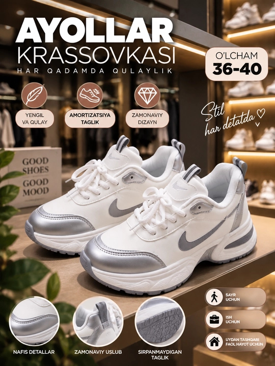 Ayollar uchun krossovka, kundalik qulay oyoq kiyim, zamonaviy model, 36–40
