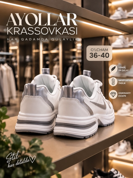 Ayollar uchun krossovka, kundalik qulay oyoq kiyim, zamonaviy model, 36–40