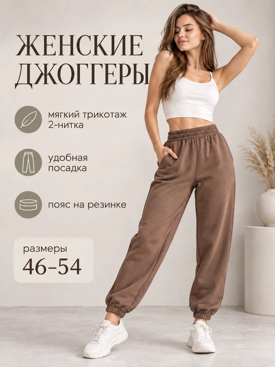 Джоггеры женские, спортивные штаны, трикотаж, с карманами, большие размеры - 