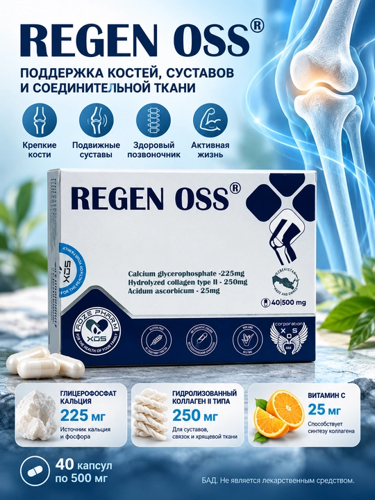 Капсулы с кальцием и коллагеном для костей и суставов Regen-Oss (Реген Осс), 40 капсул