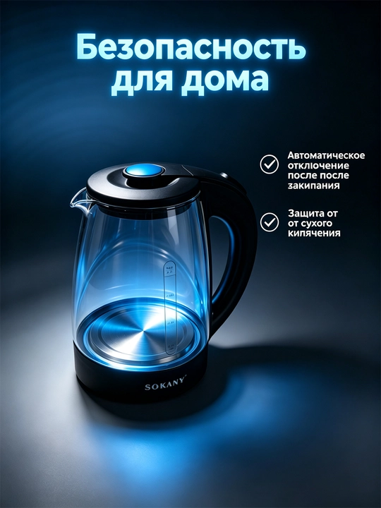 Elektr choynak SOKANY SK-09068 1,8 l 1500 Vt, shisha, yorug'lik