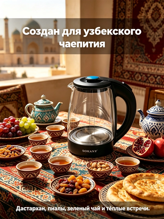 Elektr choynak SOKANY SK-09068 1,8 l 1500 Vt, shisha, yorug'lik