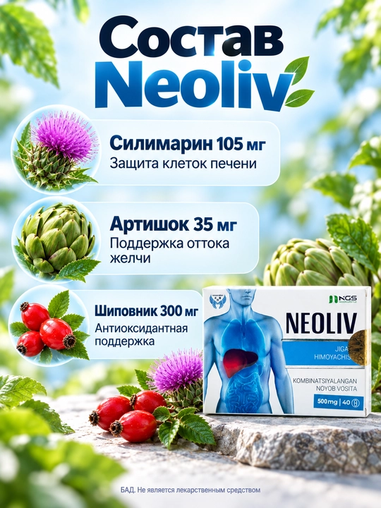 Капсулы для печени с силимарином, артишоком и шиповником Neoliv (Неолив), 40 капсул