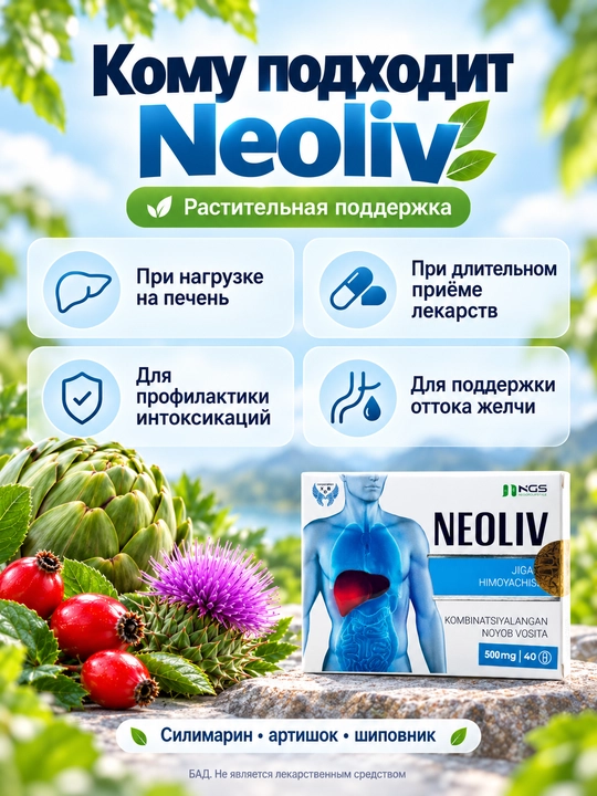 Капсулы для печени с силимарином, артишоком и шиповником Neoliv (Неолив), 40 капсул