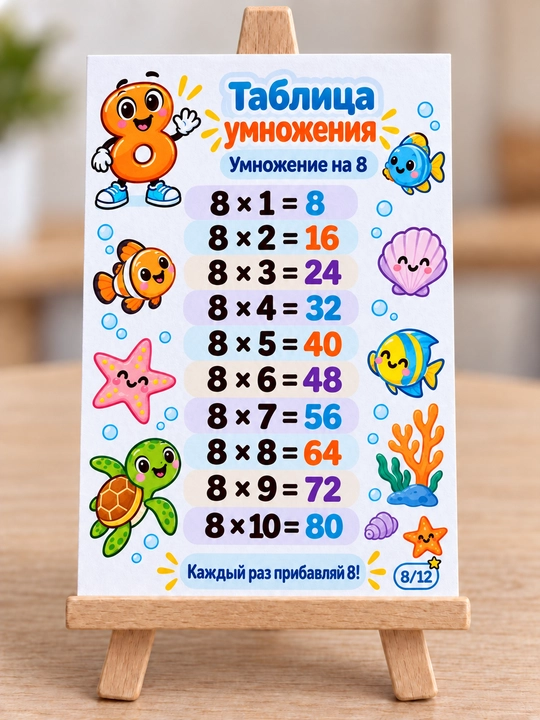 Таблица умножения — 12 красочных математических карточек для детей