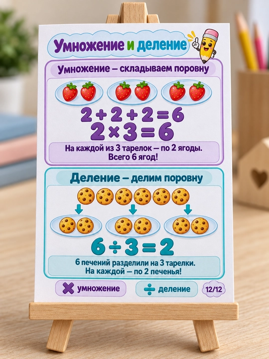 Таблица умножения — 12 красочных математических карточек для детей