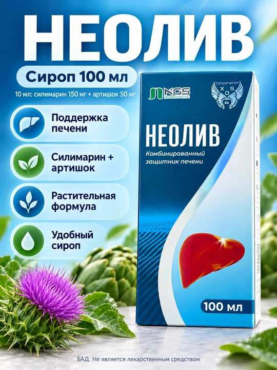 Сироп для печени с силимарином и артишоком Neoliv (Неолив) для детей с 1 года, 100 мл