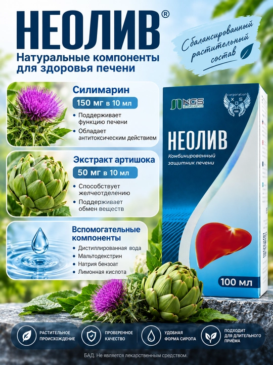 Сироп для печени с силимарином и артишоком Neoliv (Неолив) для детей с 1 года, 100 мл