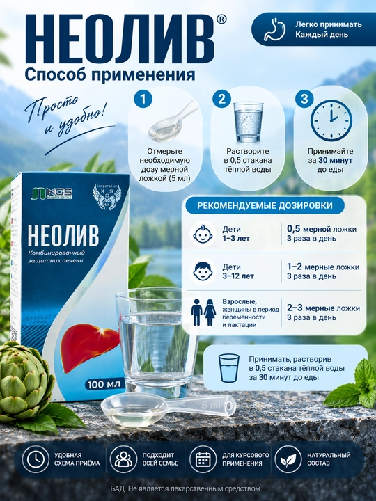 Сироп для печени с силимарином и артишоком Neoliv (Неолив) для детей с 1 года, 100 мл