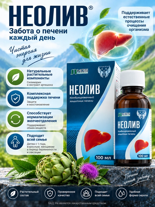 Сироп для печени с силимарином и артишоком Neoliv (Неолив) для детей с 1 года, 100 мл