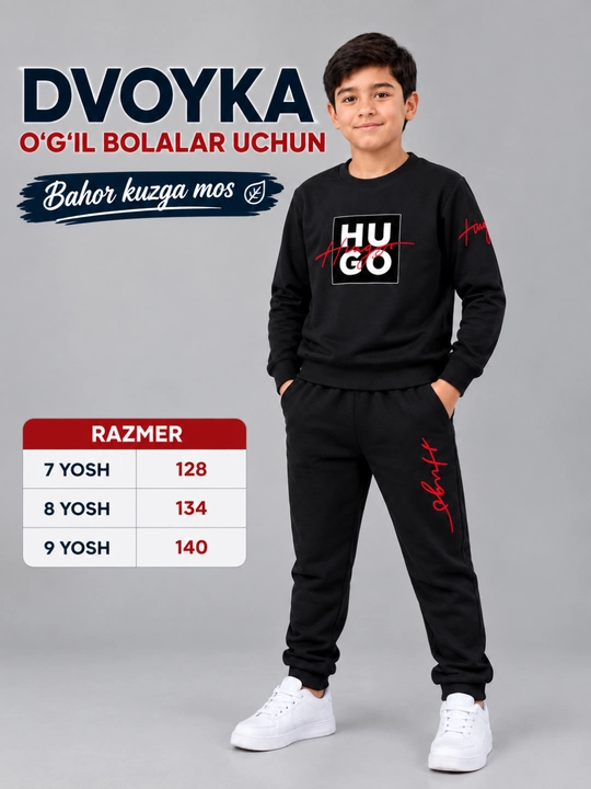 Dvoyka,sport formasi,kundalik,2ipli trikotaj,komplekt bahor-kuz mavsumi uchun, 7-8-9 yosh - 
