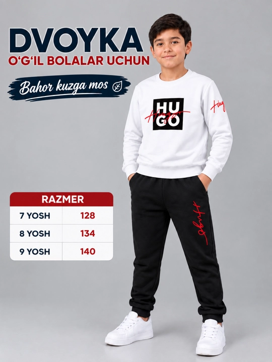 Dvoyka,sport formasi,kundalik,2ipli trikotaj,komplekt bahor-kuz mavsumi uchun, 7-8-9 yosh - 