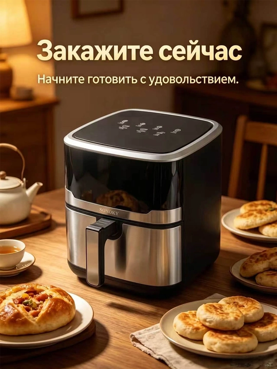 SOKANY SK-10085 havo panjarasi, 7,5 l, 2200 Vt, 10 ta dastur, minimal yog' bilan pishirish