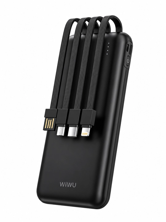 WiWU Essen Power Bank 10000 mAh, 4 ta o‘rnatilgan kabel, USB Type-C Lightning