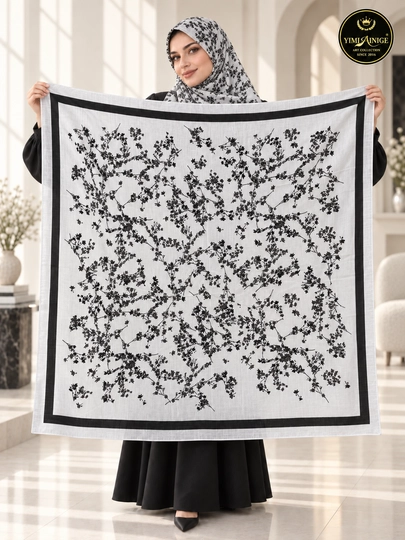 Ayollar uchun Leon XB katta ro‘mol, gulli naqshli, yumshoq mato, 110x110 sm