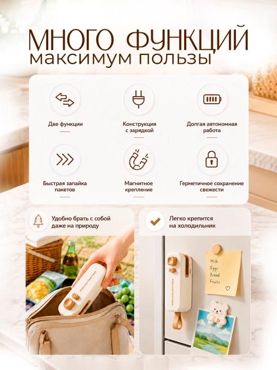 Portativ mini-zapayshchik paket yopuvchi – 2 tasi 1 da yopish va kesish