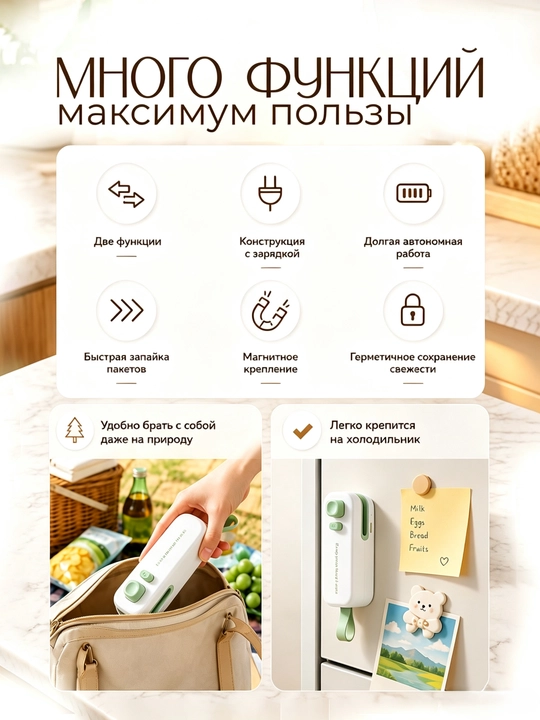 Portativ mini-zapayshchik paket yopuvchi – 2 tasi 1 da yopish va kesish