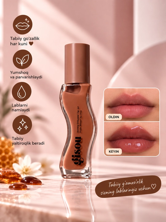 Lab moyi, lab yog‘i, lip oil, parvarishi, namlovchi lab moyi, yaltiroq lab, makiyaj, gloss - 