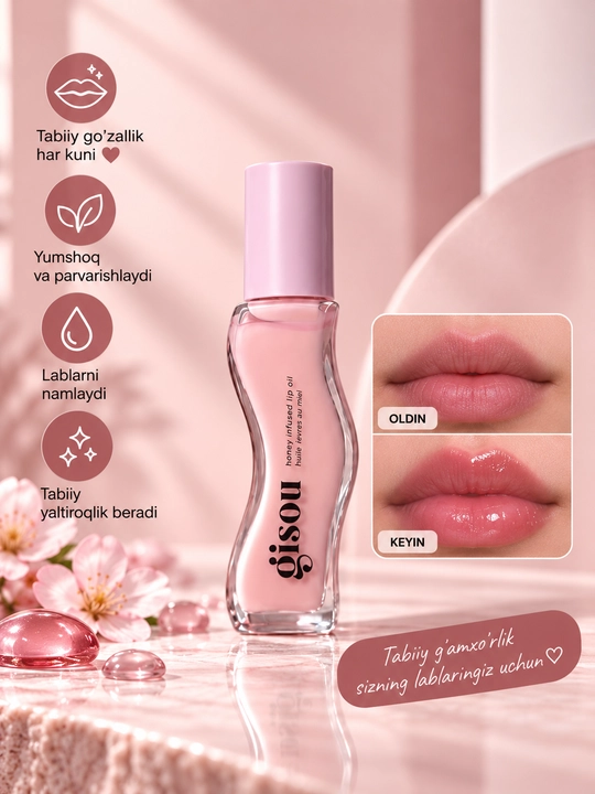 Lab moyi, lab yog‘i, lip oil, parvarishi, namlovchi lab moyi, yaltiroq lab, makiyaj, gloss - 