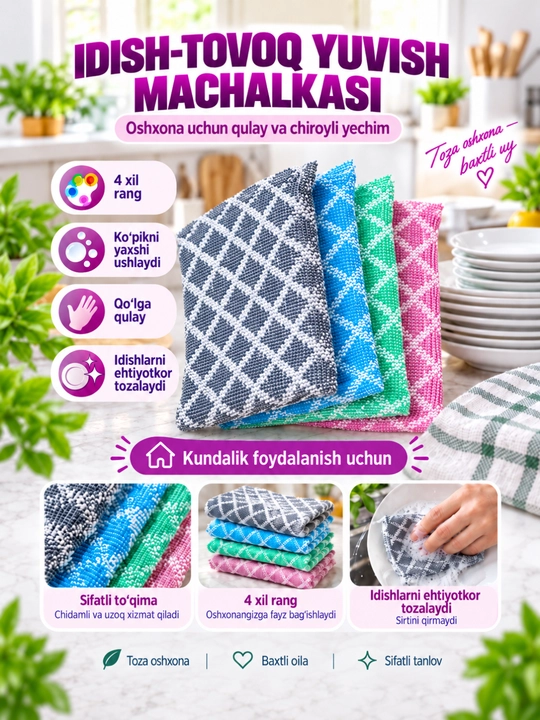 Губка-щетка для мытья посуды, мочалка, универсальная 2 в 1, с эффектом щетки, 4 шт