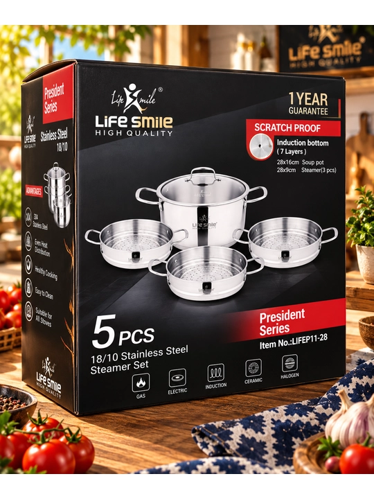 Мантоварка Life Smile 304 из нержавеющей стали 3 яруса 28–32 см