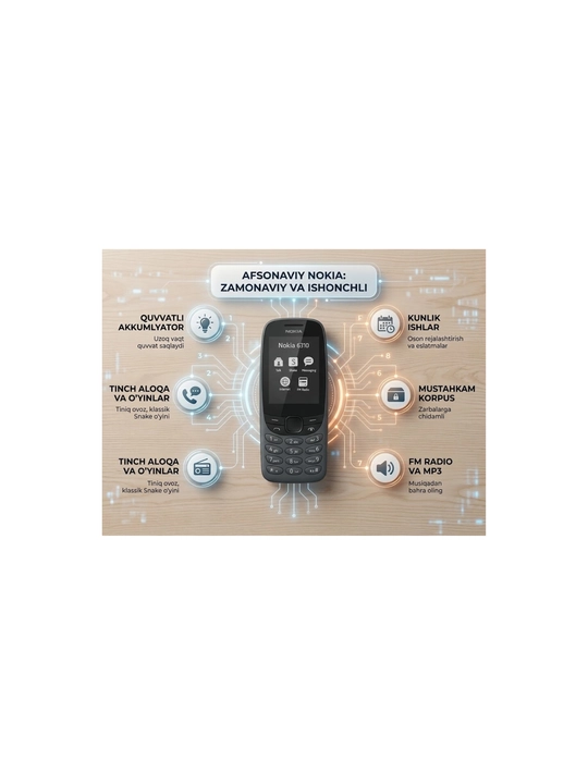 Nokia 6310 tugmali mobil telefoni, 2 SIM, katta ekran va baquvvat batareya